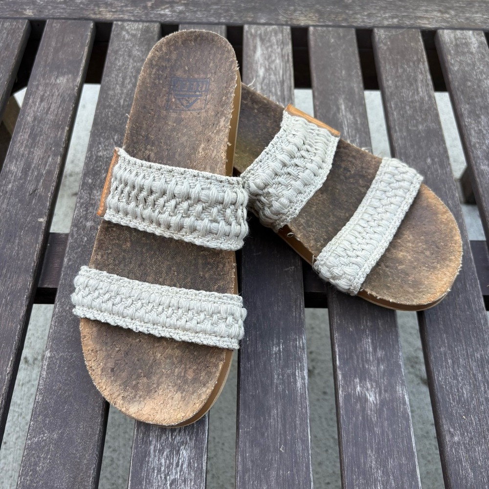 Reef Women 9 Tan Slide Sandal Boho Beach Cushion Vista FAIR Condition - Picture 1 of 16